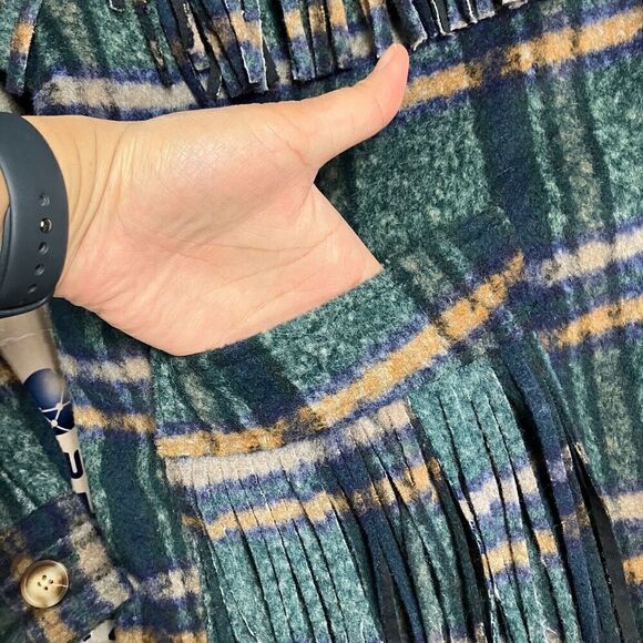 Blank NYC Jacket Women’s XL Green Plaid Shacket Fringe Button Down Pockets - Picture 8 of 16